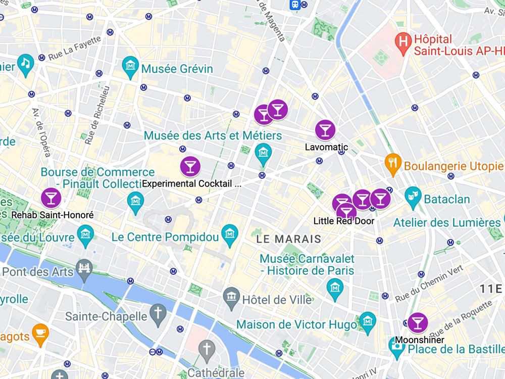 Carte Google Map - Bas secrets et cachés de Paris