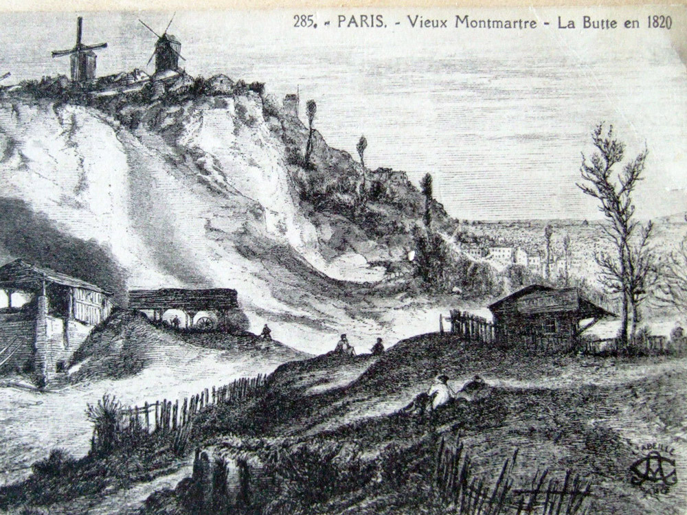 Ancienne carte postale du vieux Montmartre en 1820