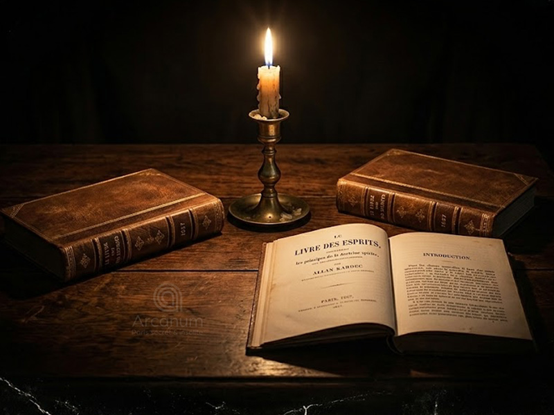 Couverture originale du Livre des Esprits publié par Allan Kardec en 1857, ouvrage fondateur du spiritisme