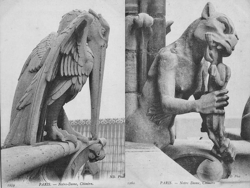 Les chim&egrave;res de Viollet-le-Duc sur Notre-Dame de Paris, restauration du XIXe si&egrave;cle, invention romantique